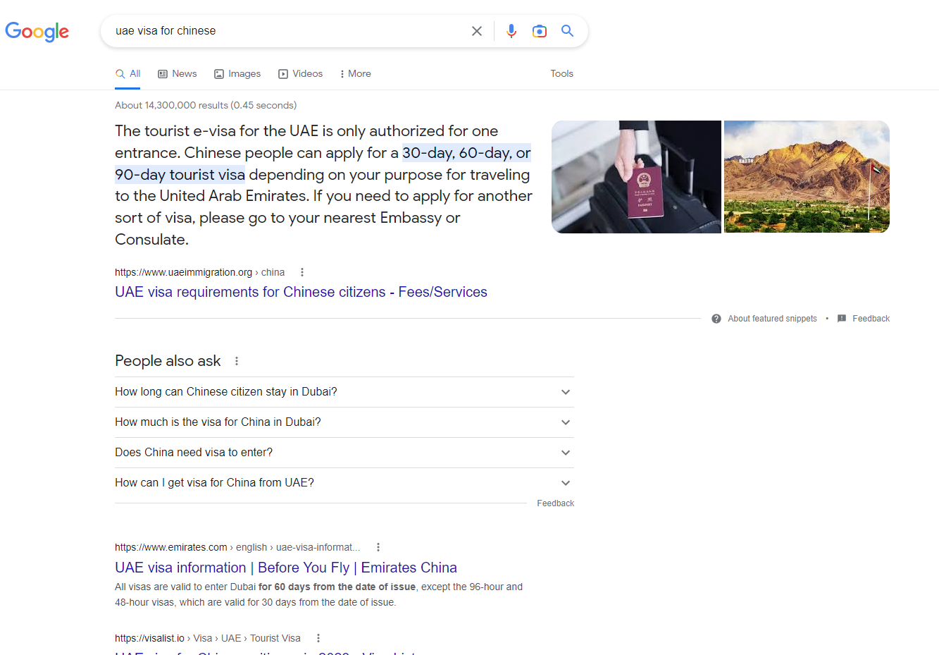 uae visa for chinese google search ranking example