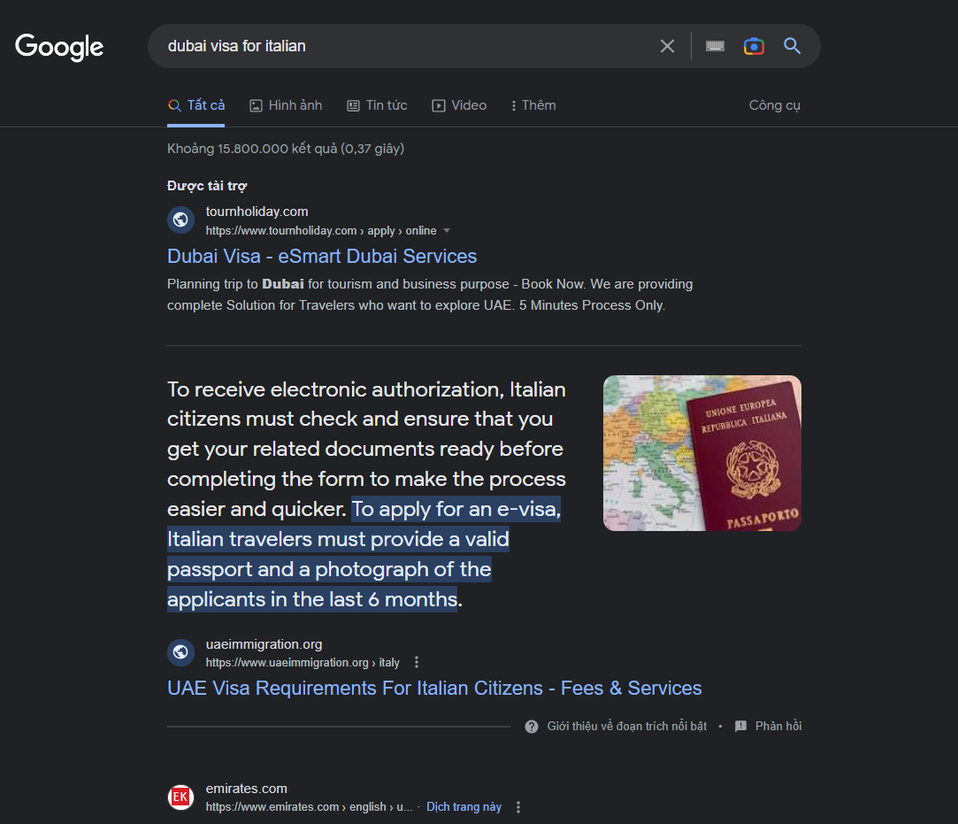 seo content ranked number one globally dubai visa example