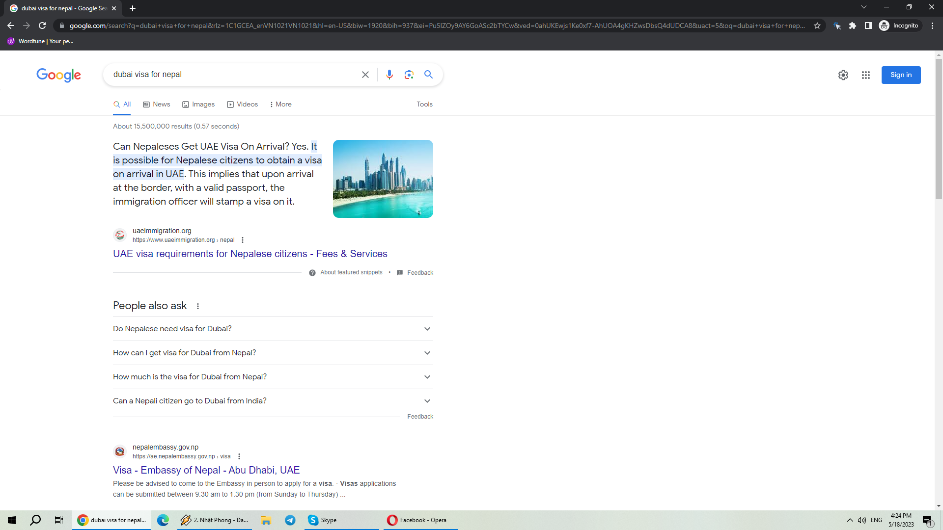 Example of a Google result that directly answers the query without requiring further search