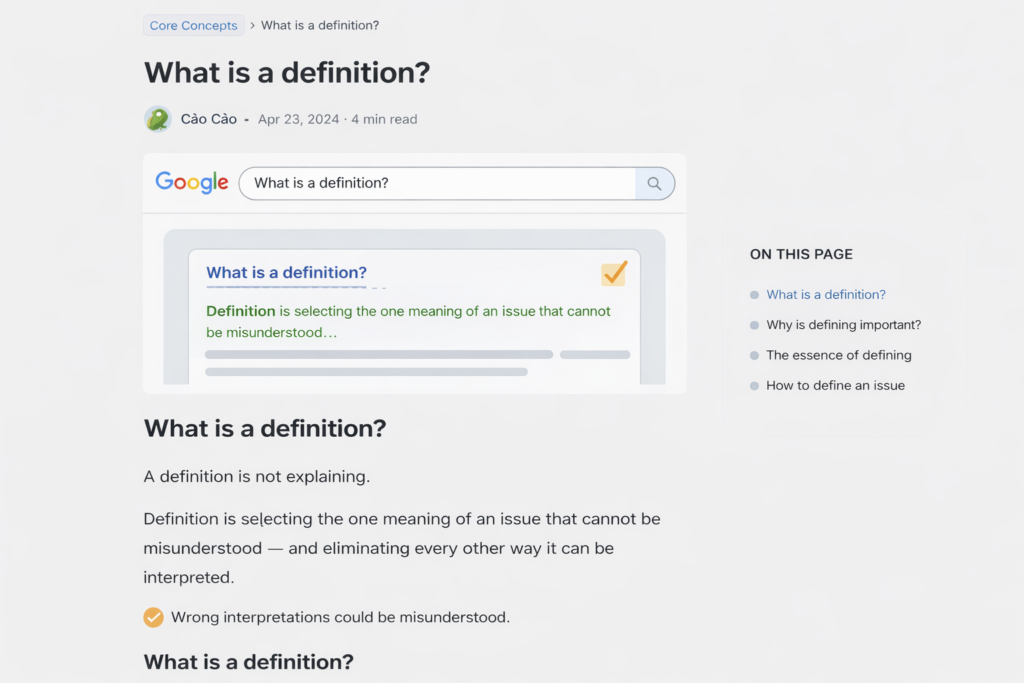 Definition is choosing the most accurate meaning of a problem and eliminating all other misunderstandings
